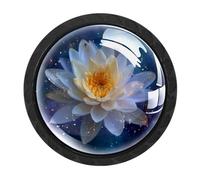 HEOEH Paquete de 4 pomos negros para gabinete, pomos de cajón de flor de loto con tornillos de 2 tamaños, agujero único redondo para cocina, tocador, armario, cómoda, muebles