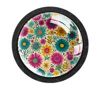 HEOEH Paquete de 4 pomos negros para gabinete, pomos de cajones de flores coloridas con tornillos de 2 tamaños, agujero redondo único para cocina, tocador, armario, cómoda, muebles