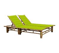 Heofavd Tumbona de jardín para 2 personas con cojines de bambú, tumbona doble con 2 cojines de color verde claro, tumbona doble ajustable en 3 niveles para jardín y terraza, 200 x 130 cm