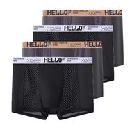 heofonm 4Pcs Hello Underwear for Men, Hello Mesh Mens Underwear, Low Rise Boxer Briefs for Men, Ice Silk Breathable Trunks (4PCS-E,5XL)