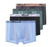 heofonm 4Pcs Hello Underwear for Men, Hello Mesh Mens Underwear, Low Rise Boxer Briefs for Men, Ice Silk Breathable Trunks (4PCS-B,5XL)