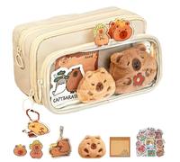 heofonm Escolares Lapicera Capibara, Estuche para Lápices De Capibara, Gran Capacidad Multicapa Juego de Papeleria de Capibaras, Regalos para Niñas y Niños (Beige)