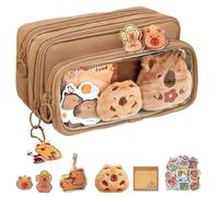 heofonm Escolares Lapicera Capibara, Estuche para Lápices De Capibara, Gran Capacidad Multicapa Juego de Papeleria de Capibaras, Regalos para Niñas y Niños (Marrón)