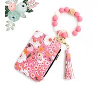 heofonm Women's Boho Beaded Wallet with Flower Pattern, Boho Style Beaded Tassel Keychain Wallet, Fashionable Credit Card Holder Purse (#3 Dark Pink)