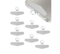 HEOXIN 8 Piezas Parche para Cordón Teléfono Móvil, Universal Placa Metálica para Correa de Celular, Langueta Ultra Fina Acero Inoxidable Sin Adhesivo, Plata