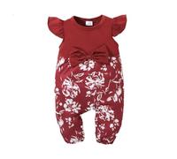 HEOXIN Bebé Niña Floral Mameluco, Bodys de Volantes para Bebé con Lazo, Ropa de Manga Corta Atuendo de Verano de Una Pieza con Cintura Elástica para Unisex Niños Niñas 12 Meses-18 Meses, Rojo