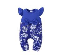 HEOXIN Bebé Niña Floral Mameluco, Bodys de Volantes para Bebé con Lazo, Ropa de Manga Corta Atuendo de Verano de Una Pieza con Cintura Elástica para Unisex Niños Niñas 18 Meses-24 Meses, Azul