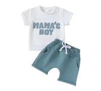 HEOXIN Conjunto Bebé Niño con Letra Bordada de Manga Corta, Ropa Recién Nacido con Bowknot Decoración, Shorts Elásticos, Verde/Azul, 0-36 Meses