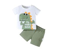 HEOXIN Conjunto Ropa Bebés Recién Nacidos, Camiseta de Manga Corta con Estampado de Dinosaurios + Pantalones Cortos con Cintura Elástica, Conjuntos Bebe Verano Otoño, Verde, 6-9 Meses