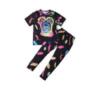 HEOXIN Niñas Ropa Conjuntos, 2 Piezas Camuflaje Pantalones cintura elásticaHip Hop Top manga corta Street Dance Outfits, Ropa Verano Conjunto Dancewear Tiny Girl, Negro, 7-8 Años