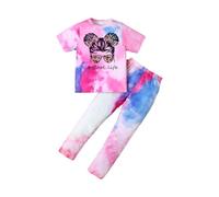 HEOXIN Niñas Ropa Conjuntos, 2 Piezas Camuflaje Pantalones cintura elásticaHip Hop Top manga corta Street Dance Outfits, Ropa Verano Conjunto Dancewear Tiny Girl, Morado, 7-8 Años
