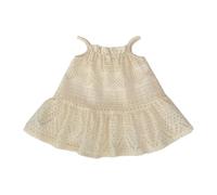 HEOXIN Recién Nacido del Bebé Niñas Vestido de Tirantes, Hueco de Encaje Tirantes Vestido de Princesa, sin Mangas Bordado de Flores Vestido con Cuello Elástico Regalo de 6 Meses-1 Años, Beige