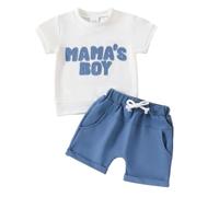 HEOXIN Ropa de Bebé Niño Conjunto, Letra Bordada Manga Corta Recién Nacido Ropa de Niño Conjunto, Bowknot Decoración Estire Elástico Shorts Bebé Outfit, Azul, 2-3 Años