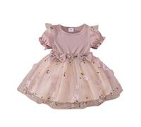 HEOXIN Vestido Bebe Niña Recién Nacida, Princesa Vestido de Tulcon Bordado Floral, Volantes y Lazo, Body Bebé Recien Nacido Ropa para Bebe Niñas para Verano Otoño Cumpleaños Fiesta, Rosa, 12-18 Meses