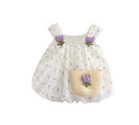 HEOXIN Vestido de Princesa Tulipán de Verano para Niñas Pequeñas, Vestido sin Mangas con Estampado Floral, Tirantes Abullonados y Cuello Elástico + Bolso Tulipán para 6 a 7 Años, Morado