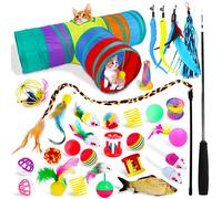 HEPAZ 30 Piezas Juguetes para Gatos,Tunel,Juego de Túnel Tubo de 3 Vías, Interactivo con Plumas