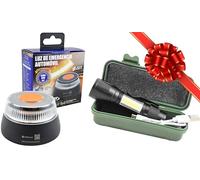 Hepoluz Luz de Emergencia V16 DGT geolocalizada Homologada + Linterna Recargable con Sirena de Emergencia