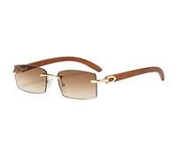 Heptagram - Gafas de sol rectangulares sin montura para mujeres y hombres gángster 90s sin marco, gafas retro vintage de moda, Marco dorado con lente marrón degradado., Medium