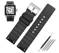 HEPUP Correa de reloj de 23mm para Cartier Santos Sandoz Santos 100, banda de silicona de goma, para hombres y mujeres, color negro (Color: Pin plateado negro, Tamaño: 23mm)