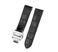 HEPUP Correa de reloj de cuero genuino para Cartier Santos Santos 100 para hombres y mujeres, correa de reloj de 20 mm/23 mm (Color: Negro-plata, Tamaño: 23 mm)
