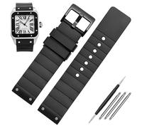 HEPUP Correa de reloj de silicona de 23 mm para Cartier Santos Sandoz Santos 100, correa de reloj de goma, para hombre y mujer, color negro, 23mm, Agate