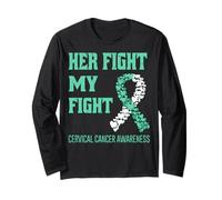 Her Fight My Fight Cervical Cancer Awareness - Cinta Verde Azulado Manga Larga