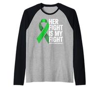 Her Fight My Fight Green Ribbon Linfoma Concientización sobre el cáncer Camiseta Manga Raglan