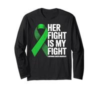 Her Fight My Fight Green Ribbon Linfoma Concientización sobre el cáncer Manga Larga