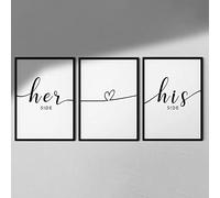 Her Side, His Side - Impresiones tipográficas (paquete de 3) | para parejas | Impresión de dormitorio | Marco blanco con soporte A4