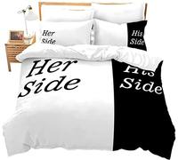 Her Side His Side Juego de Ropa de Cama Doble,Color Blanco,Negro,para Parejas,para Mujeres,Amantes,Juego de Funda de edredón de Microfibra Suave,Transpirable,Ropa de Cama para de habitación