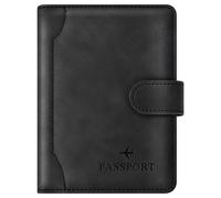 Herain Soporte para pasaporte y funda, combo de viaje familiar con tarjetero para pasaporte y vacunación, Cierre magnético en D, negro, 5.8 x 4.3 x 0.5 inches, Cierre magnético