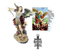 Heraldys.- Figura San Miguel Arcangel en Resina epoxi Pintada a Mano 12 cms. + Estampa + Medalla. También de Regalo estampas de San Expedito, San Pancracio y San Judas Tadeo.