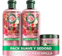 Herbal Essences Champú Aroma A Rosas 2x350ml + Mascarilla 500ml. Ayuda A Suavizar E Hidratar El Pelo Seco. Con Esencia De Rosas. De Origen Natural*