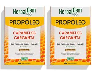 HERBALGEM - Propóleo Amplio Espectro - Garganta - Defensas Naturales - el Mejor Aliado para los Dolores de Garganta - 24 Caramelos. (Paquete de 2)
