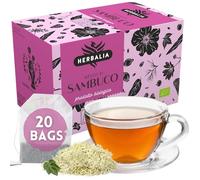 HERBALIA - Tisana de Flores de Saúco en Bolsitas, Caja de Infusión de Saúco con 20 Bolsitas sin Grapas, 26 g de Saúco para Infusiones y Tés