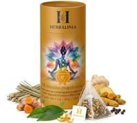 HERBALINEA Infusión de Té Verde y Especias - Té Chakra Plexo Solar | 15 Pirámides Premium (30g) | Té Verde, Jengibre, Cúrcuma, Lemongrass, Pimienta | Energía y Vitalidad | Con Cafeína