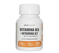 HerbAmour Vitamina D3 K2 500 Microcomprimidos 50 mcg + K2 100 mcg | Vitamina D3 50 mcg y K2 100 mcg, formato larga duración, microcomprimidos, sin gluten lactosa azúcares ni soja