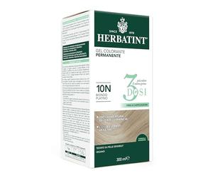 Herbatint Gel colorante permanente 3 dosis, 300 ml - 10N rubio platino, sin amoniaco, para pieles sensibles, cobertura 100% de cabellos blancos, con 8 extractos naturales biológicos