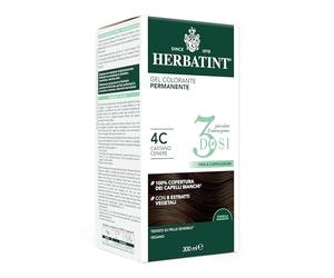 Herbatint Gel colorante permanente 3 dosis, 300 ml - 4C castaño ceniza, sin amoniaco, para pieles sensibles, cobertura 100% de cabellos blancos, con 8 extractos naturales biológicos