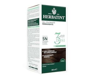 Herbatint Gel colorante permanente 3 dosis, 300 ml - 5N castaño claro, sin amoníaco, para pieles sensibles, cobertura 100% de cabellos blancos, con 8 extractos naturales biológicos