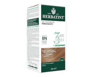 Herbatint Gel colorante permanente 3Dosis, 300 ml - 8N Rubio Claro, sin amoníaco, para pieles sensibles, 100% cobertura de cabellos blancos, con 8 extractos naturales ecológicos