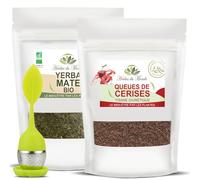 Herbes du Monde - Dúo de Infusiones Adelgazantes con Infusor - Infusiones para Adelgazar y Vitalidad, Bienestar y Detox - 2 bolsitas de 100g (1 Tallo de Cereza y 1 Mate Verde) y 1 infusor