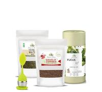 Herbes du Monde - Trío de cura adelgazante con infusor - Infusión supresora del apetito - Tallos de cereza de yerba mate BIO y fucus BIO - 3 sobres y 1 infusor