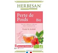 HERBESAN INFUSION MATE PERTE DE POIDS BIO Thé vert, Hibiscus, Maté, Framboise - 20 sachets