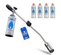 Herbicida ZMC 2,5 kW + 4 cartuchos de gas de 227 g, quemador de malas hierbas con encendido piezoeléctrico, dispositivo de combustión con potencia de llama ajustable hasta 1400 °C