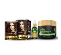 Herbishh After Color Shampoo Combo Contains Hair Color Shampoo Hair Dye 30ml x 10 Pouch/Sachet Argan Oil 30ml Pro Keratin And Argan Hair Mask For Hair Straightening (Chestnut Brown)