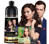 Herbishh Champú castaño castaño 3 en 1, 100% cobertura de canas, color semipermanente para hombres y mujeres, color de larga duración en 20-25 minutos, sin amoníaco, 200 ml