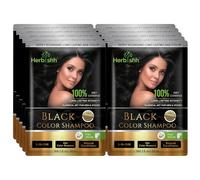 Herbishh Champú para color de cabello para cabello gris con mascarilla capilar de argán Tamaño de viaje-Colorea el cabello en minutos-Color de larga duración 10 paquetes+1 paquete-Sin amoníaco (negro)