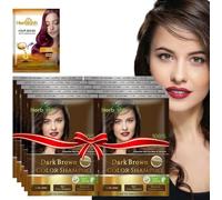 Herbishh Champú para teñir el cabello para cabello gris - Champú para teñir el cabello natural con mascarilla capilar de argán - Tamaño de viaje, paquete de 10+1 paquete - Sin amoníaco (marrón oscuro)