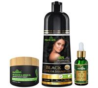 Herbishh Color Shampoo Combo contiene champú para teñir el cabello, tinte para el cabello, 500 ml de aceite de argán, 30 ml de queratina profesional y mascarilla capilar de argán, 100 g (negro)